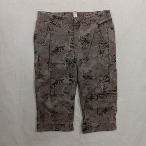Lucy Cargo Pants Women's Size Medium Floral capri Gray Tan *